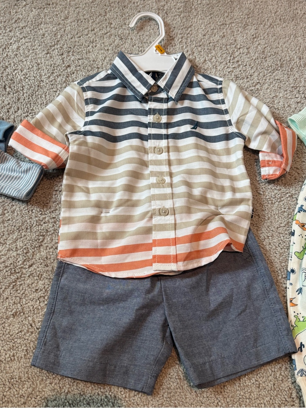 Nautica Striped Button-Down Shirt in Navy, Tan & Orange